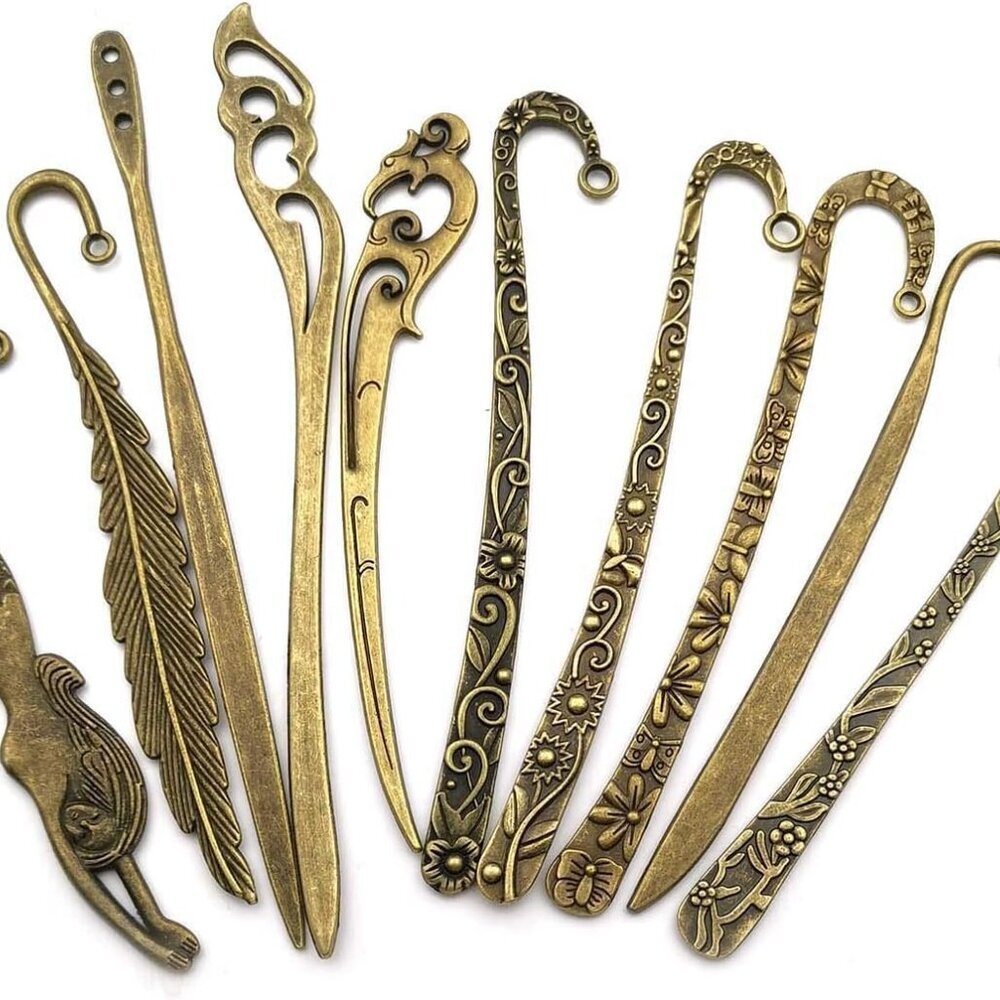 10pcs Craft Supplies Mixed Antique Bronze Bookmark Charms Pendants for Crafting,